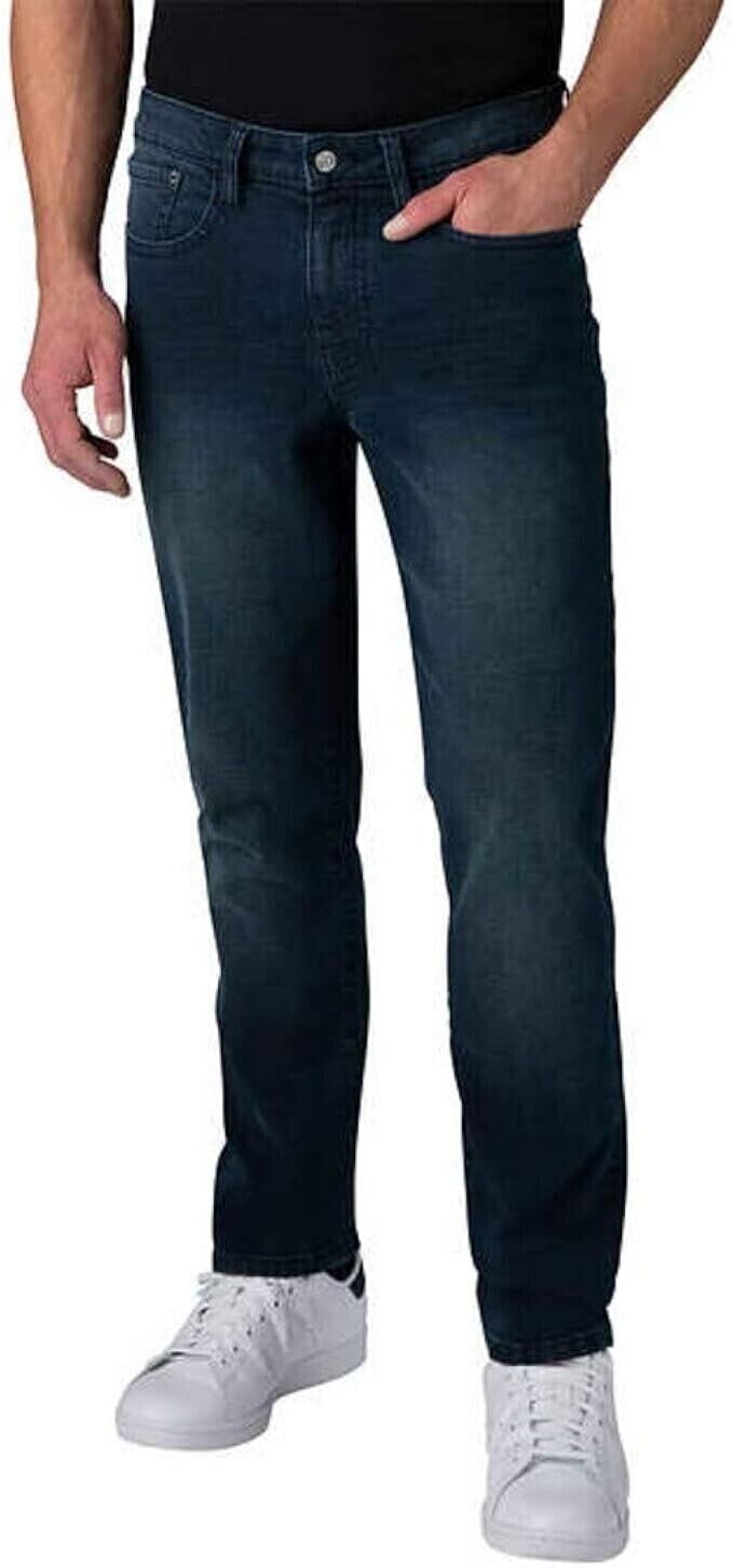 IZOD Men's Straight Slim Fit Comfort Stretch Jeans, DARK BLUE, 42 X 30